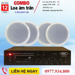 Combo 4 LOA ÂM TRẦN 10W cho nhà hàng diện tích một mặt sàn nhỏ hơn 60m2