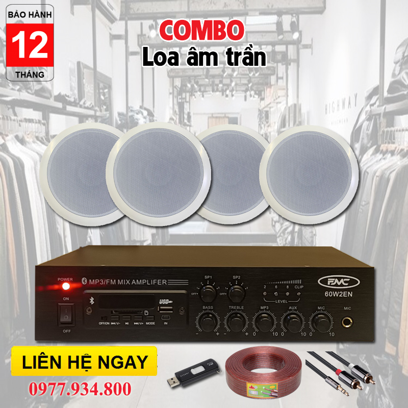 Bộ cấu hình loa âm trần nghe nhạc cho shop thời trang